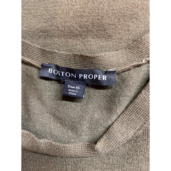 Boston Proper Sweater Olive XS Puff Sleeve Ribbed Hem Tunic Minimalist Chic - Picture 4 of 8